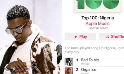 Wizkid celebrates being number one on Apple Music’s Top 100